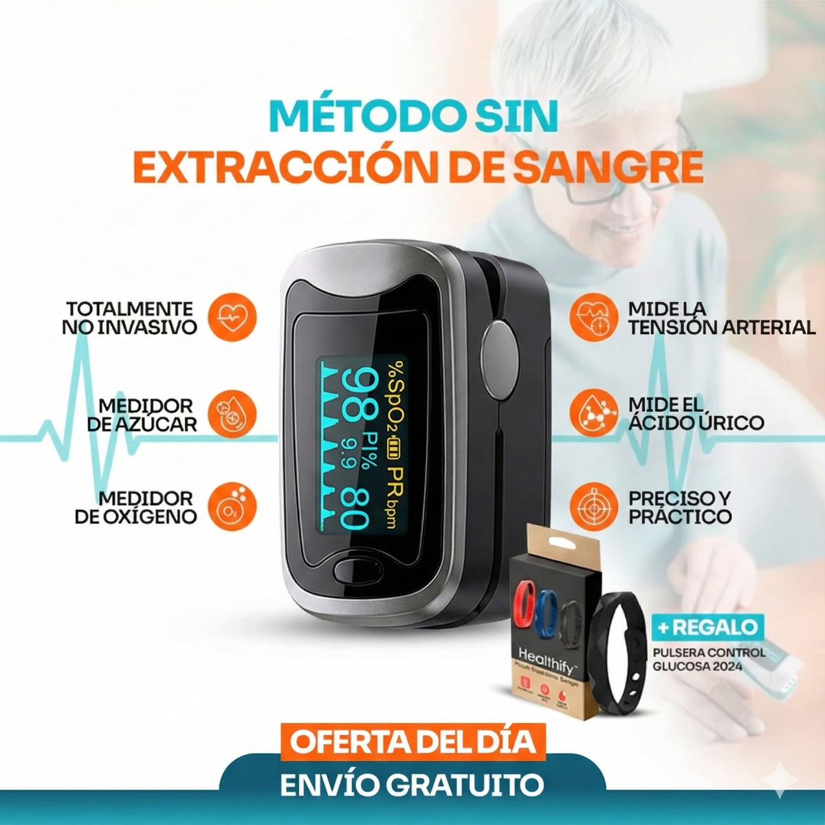 GlucoCare™ 3 en 1 — Mide Glucosa Sin Dolor + Colesterol + Presión Arterial + Oxígeno + ENVÍO GRATIS