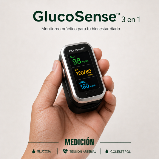 GlucoSense™ 3 en 1 : Medidor de Glucosa Sin Dolor + Colesterol + Presión Arterial + Oxígeno + ENVÍO GRATIS